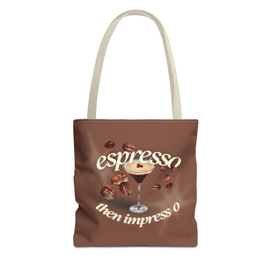 Espresso then Impress-o Tote Bag - Stylish AOP Bag for Coffee Enthusiasts, Bag for Workouts, Casual Outings, Gifts for Caffeine Addicts, Brown [...]