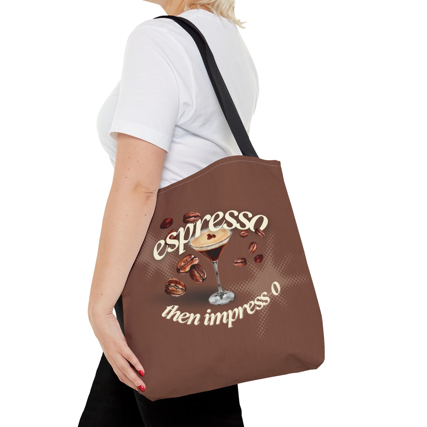 Espresso then Impress-o Tote Bag - Stylish AOP Bag for Coffee Enthusiasts, Bag for Workouts, Casual Outings, Gifts for Caffeine Addicts, Brown [...]