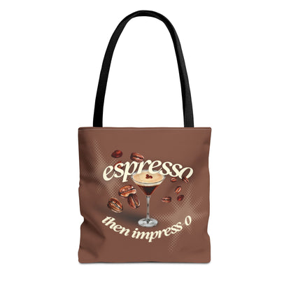 Espresso then Impress-o Tote Bag - Stylish AOP Bag for Coffee Enthusiasts, Bag for Workouts, Casual Outings, Gifts for Caffeine Addicts, Brown [...]