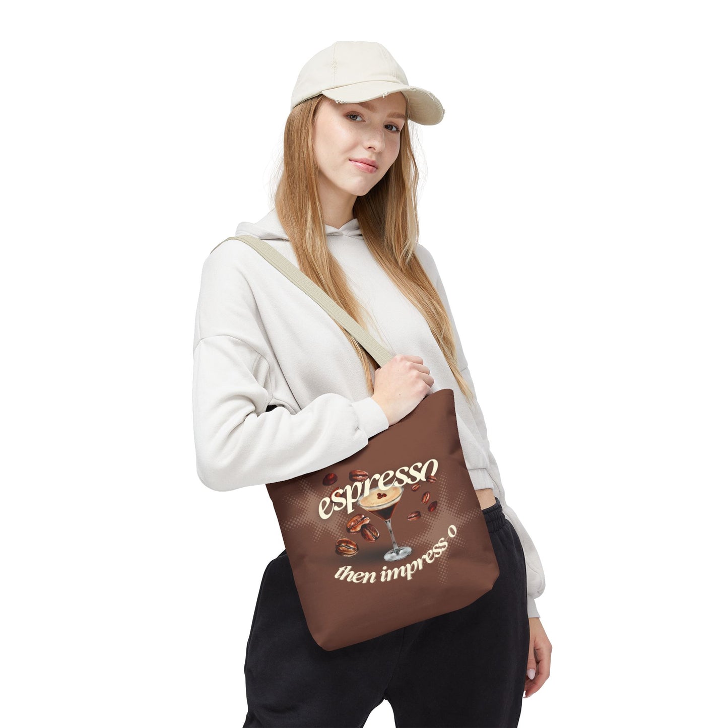 Espresso then Impress-o Tote Bag - Stylish AOP Bag for Coffee Enthusiasts, Bag for Workouts, Casual Outings, Gifts for Caffeine Addicts, Brown [...]