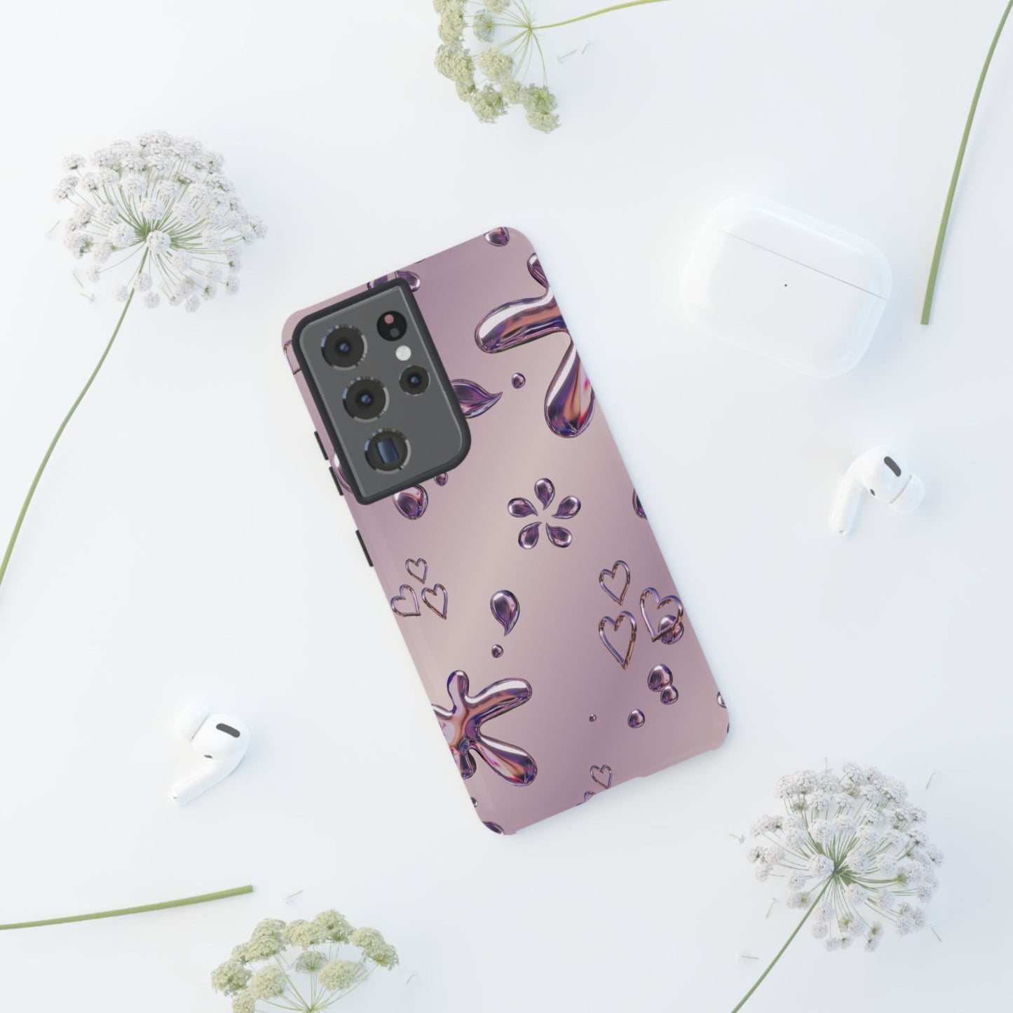 Purple Floral Tough Phone Case, Trendy Accessories for Teens, Gift for Her, Stylish Cell Phone Cover, Cute Pink Case, Mother's Day Gift