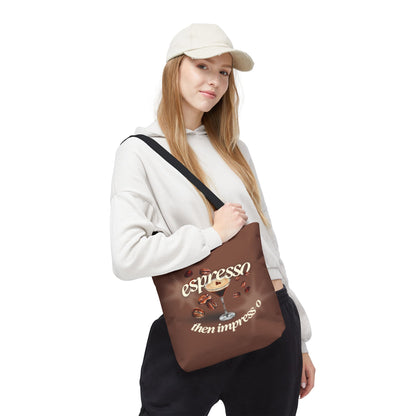 Espresso then Impress-o Tote Bag - Stylish AOP Bag for Coffee Enthusiasts, Bag for Workouts, Casual Outings, Gifts for Caffeine Addicts, Brown [...]