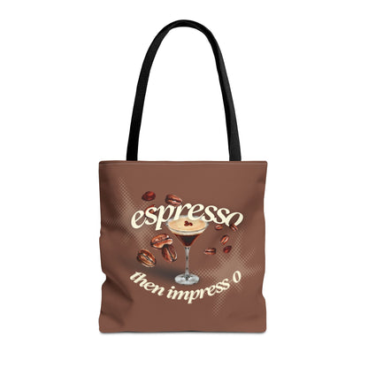 Espresso then Impress-o Tote Bag - Stylish AOP Bag for Coffee Enthusiasts, Bag for Workouts, Casual Outings, Gifts for Caffeine Addicts, Brown [...]